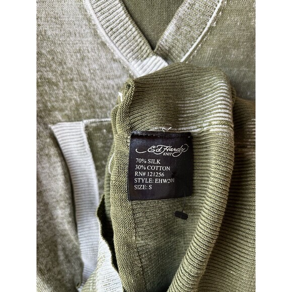 Ed Hardy Christian Audgier women Vintage Skull Hooded Sweater sz Small Silk Knit - Picture 8 of 9